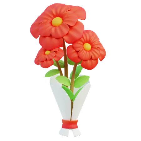 Vivid Red Echinacea Flowers Wrapped In White Paper 3D Icon
