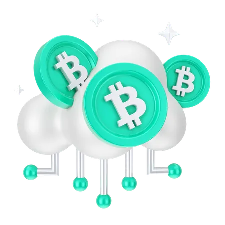 Red de nube bitcoin  3D Icon