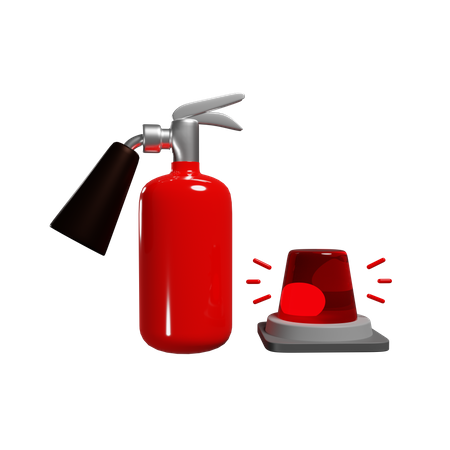 Red Extinguisher And Alert Siren Light 3D Illustration
