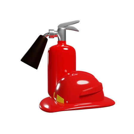 Red Fire Extinguisher And Firemans Helmet  3D Icon