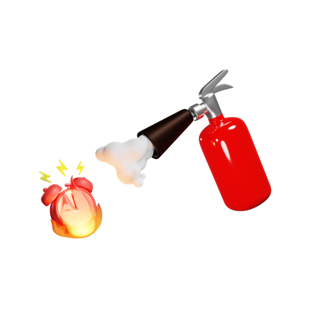 Red Fire Extinguisher Extinguishes The Alarm Clock On Fire Deadline  3D Illustration