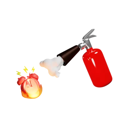 Red Fire Extinguisher Extinguishes The Alarm Clock On Fire Deadline  3D Illustration