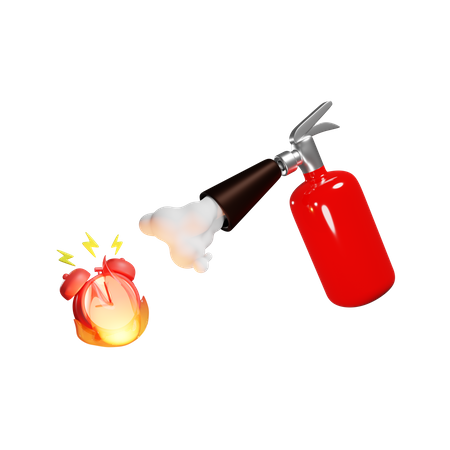 Red Fire Extinguisher Extinguishes The Alarm Clock On Fire Deadline 3D Illustration