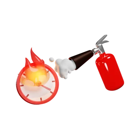 Red Fire Extinguisher Extinguishes The Clock On Fire Deadline  3D Illustration