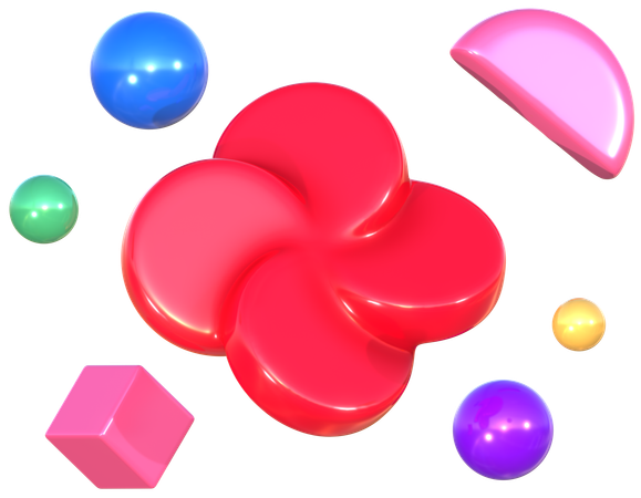 Red Flower And Objects Geometric Harmony Abstract Shapes  3D Icon