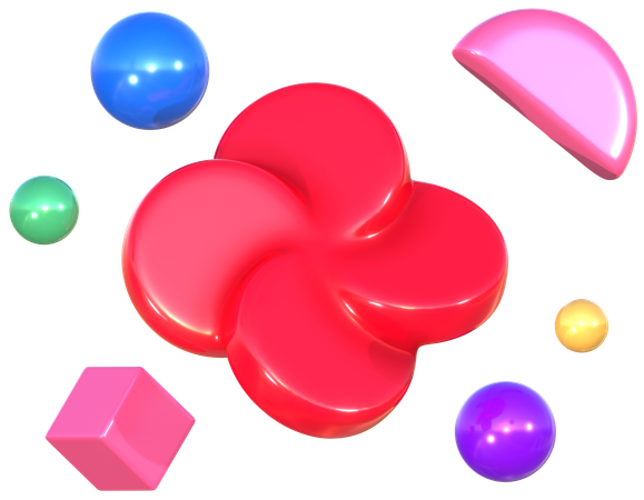 Red Flower And Objects Geometric Harmony Abstract Shapes  3D Icon