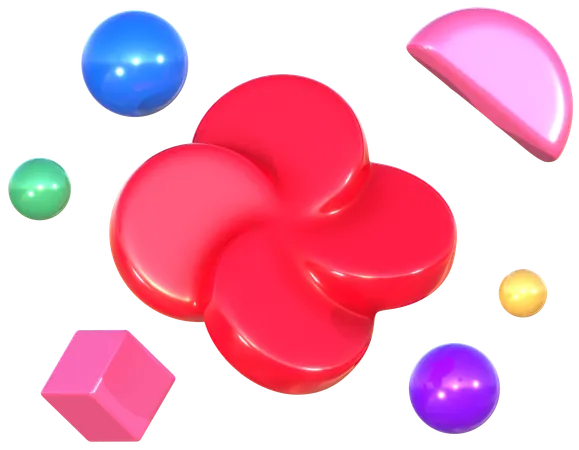 Red Flower And Objects Geometric Harmony Abstract Shapes  3D Icon