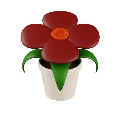 Red Flower Plant  3D Icon