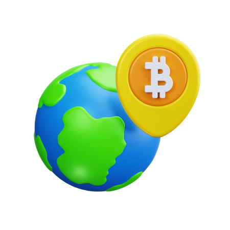 Red global bitcoin  3D Icon