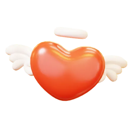Cute Cartoon 3 D Red Heart With Angle Wings Happy Valentines Day Anniversary Wedding Love Concept 3D Icon