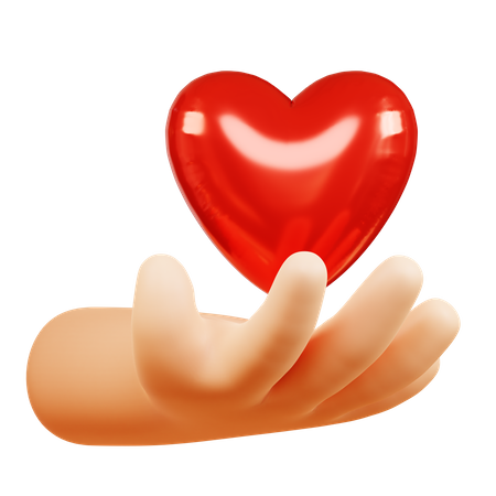 Red Heart on A Hand  3D Icon