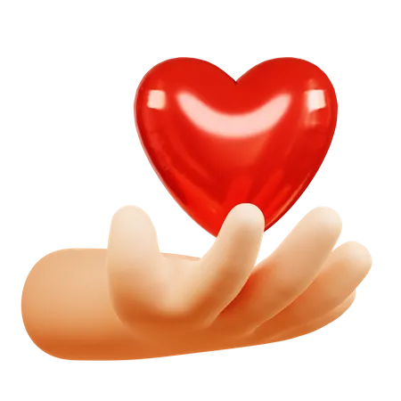 Red Heart on A Hand  3D Icon