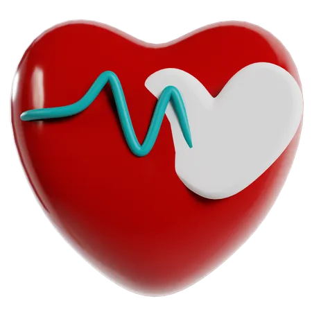 Red Heart With Pulse Line  3D Icon