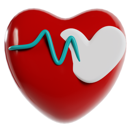 Red Heart With Pulse Line  3D Icon