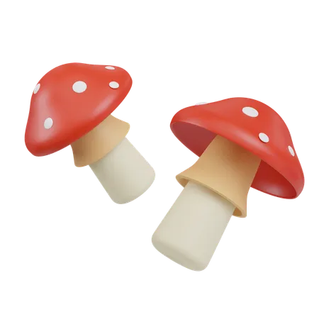 Red Mushrooms With White Spots Concept Of Fantasy Fungi 3 D Icon Narcotics Illustration 3D Icon