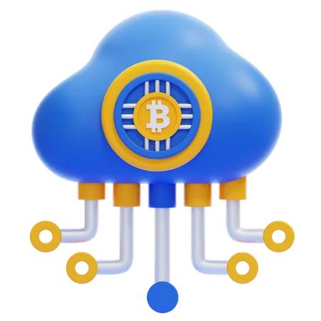 Red de nube bitcoin  3D Icon