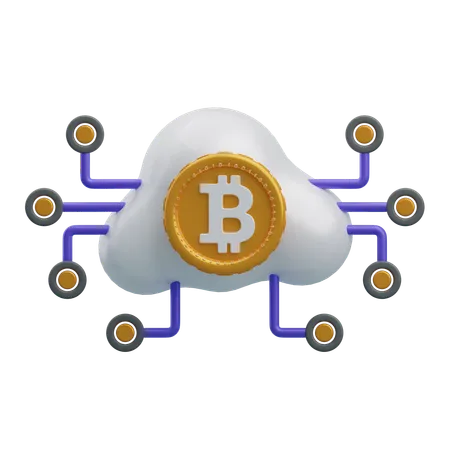 Red de nube bitcoin  3D Icon