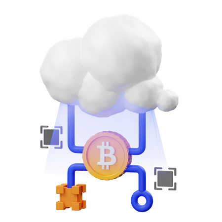 Red de nube bitcoin  3D Illustration