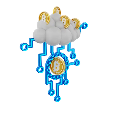 Red de nube bitcoin  3D Illustration