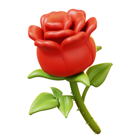 Cute Cartoon 3 D Red Rose Flower Blossom Plant Happy Valentines Day Anniversary Wedding Love Concept 3D Icon