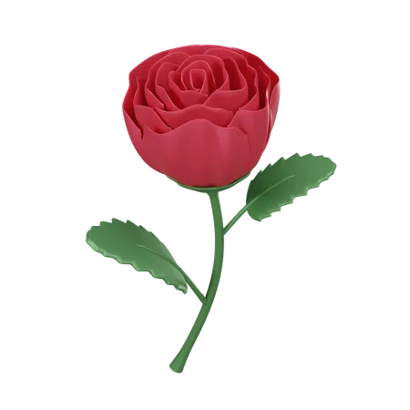 Digital Illustration Of A 3 D Rendered Single Red Rose With Green Leaves Symbolizing Love Romance And Beauty 3D Icon