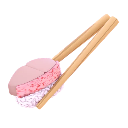 Red Snapper Nigiri In Chopstick  3D Icon