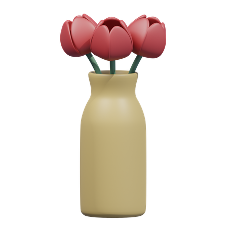 Red Tulip Flower in Case  3D Icon