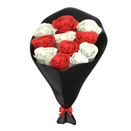 Red White Flowers Bouquet  3D Illustration