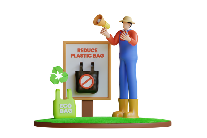 Reduce Plastic Bag Campaign  3D Illustration