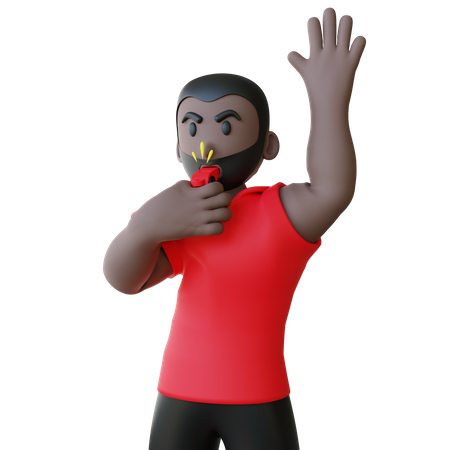 Referee Blowing Whistle  3D Illustration