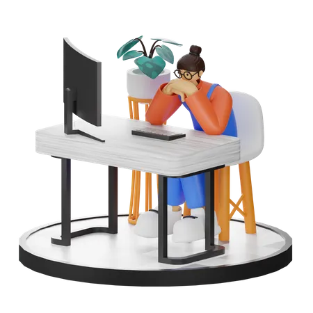 Penser à des idées au travail  3D Illustration