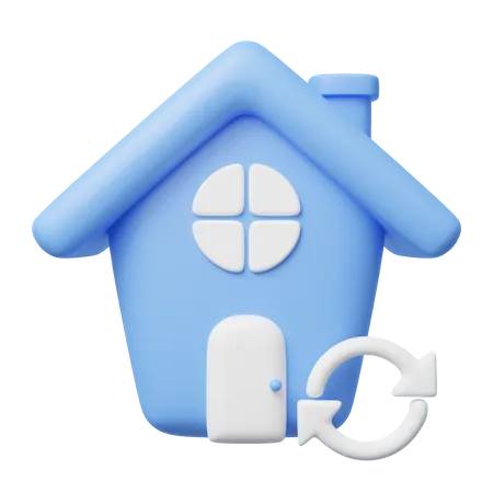 3 D Blue House Research Icon Home With Windows Door Round Arrow Floating On Transparent Business About Investment Real Estate Mortgage Mockup Cartoon Icon Minimal Style 3 D Render Illustration 3D Icon