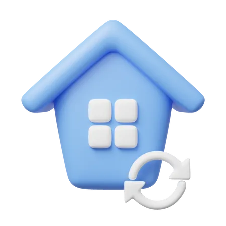 3 D Blue House Research Icon Home Model Round Arrow Floating On Transparent Business About Investment Real Estate Mortgage Loan Mockup Cartoon Icon Minimal Style 3 D Render Illustration 3D Icon