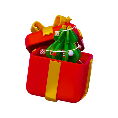 Regalo de navidad con arbol  3D Icon