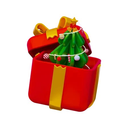 Regalo de navidad con arbol  3D Icon