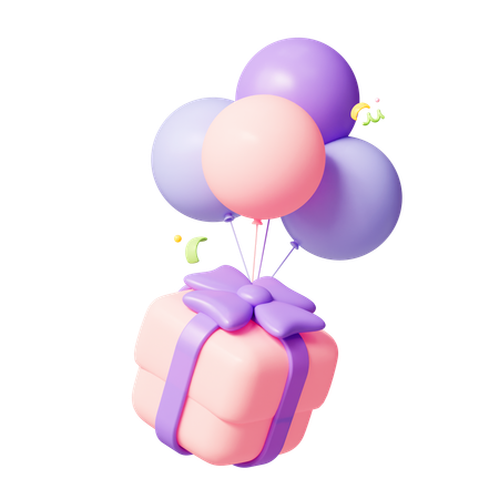 Regalo volador con globos  3D Icon