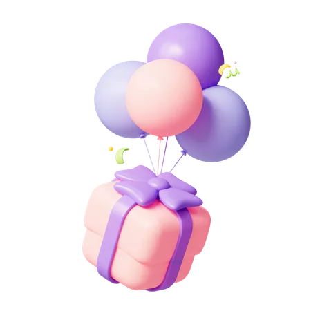 Regalo volador con globos  3D Icon