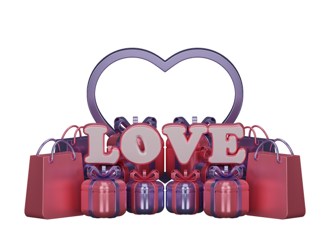 Regalos de San Valentín y bolsas de compras.  3D Illustration