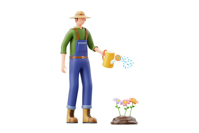 Regando flores para salvar a natureza  3D Illustration