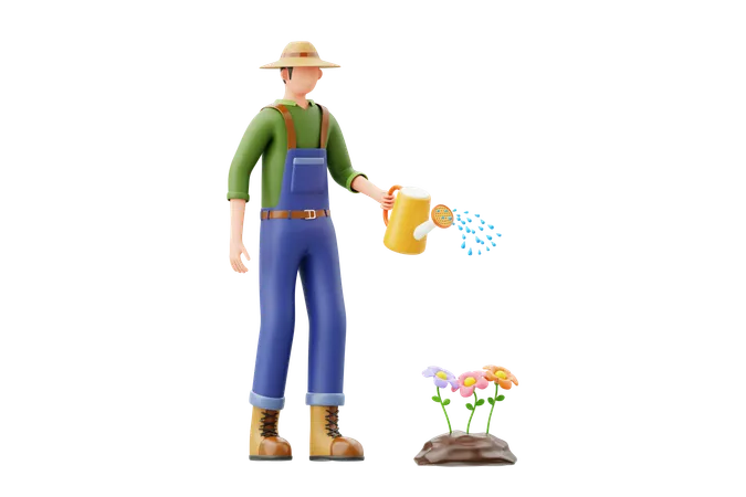 Regando flores para salvar a natureza  3D Illustration