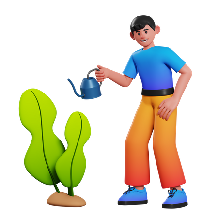 Menino regando plantas  3D Illustration