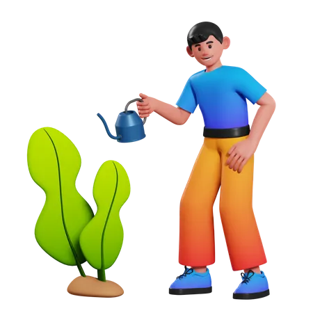 Menino regando plantas  3D Illustration