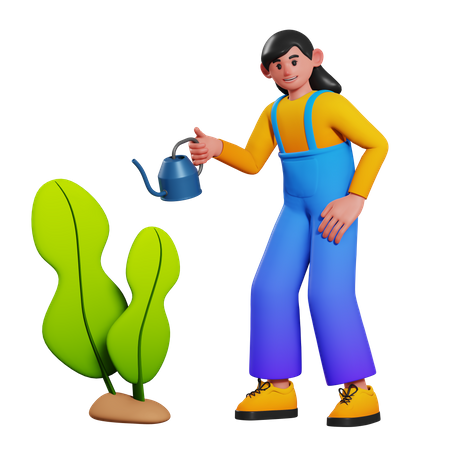 Chica regando plantas  3D Illustration