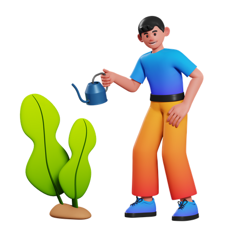 Regar Plantas Niño  3D Illustration