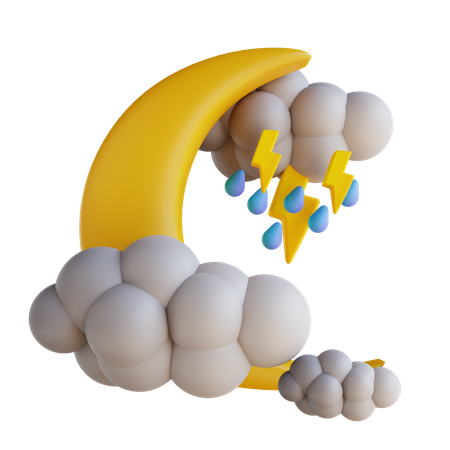 Regenwolke Mond mit Blitz  3D Illustration