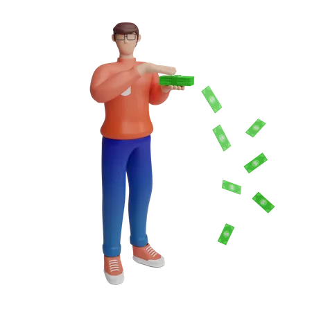 Reicher Mann gibt Geld aus  3D Illustration