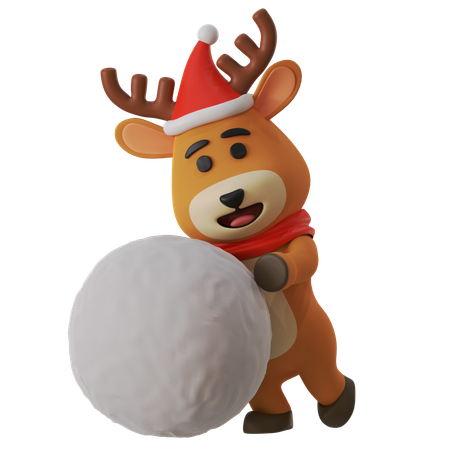 Reindeer Build Snow Ball  3D Illustration