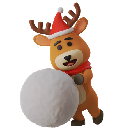 Reindeer Build Snow Ball  3D Illustration