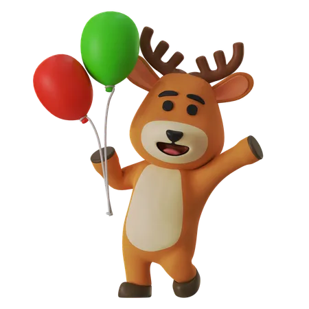 Reindeer Celebrating In Party  3D Illustration