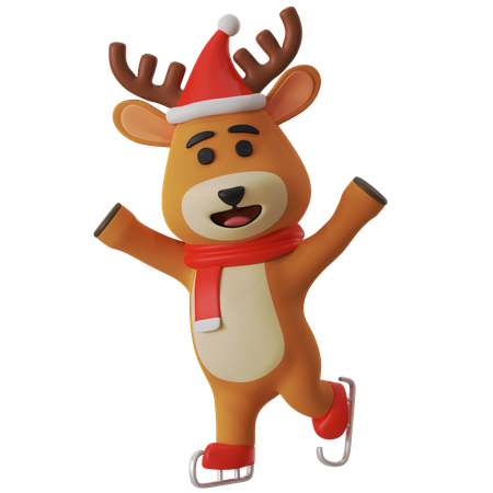 Reindeer Doing Ice Skating  3D Illustration